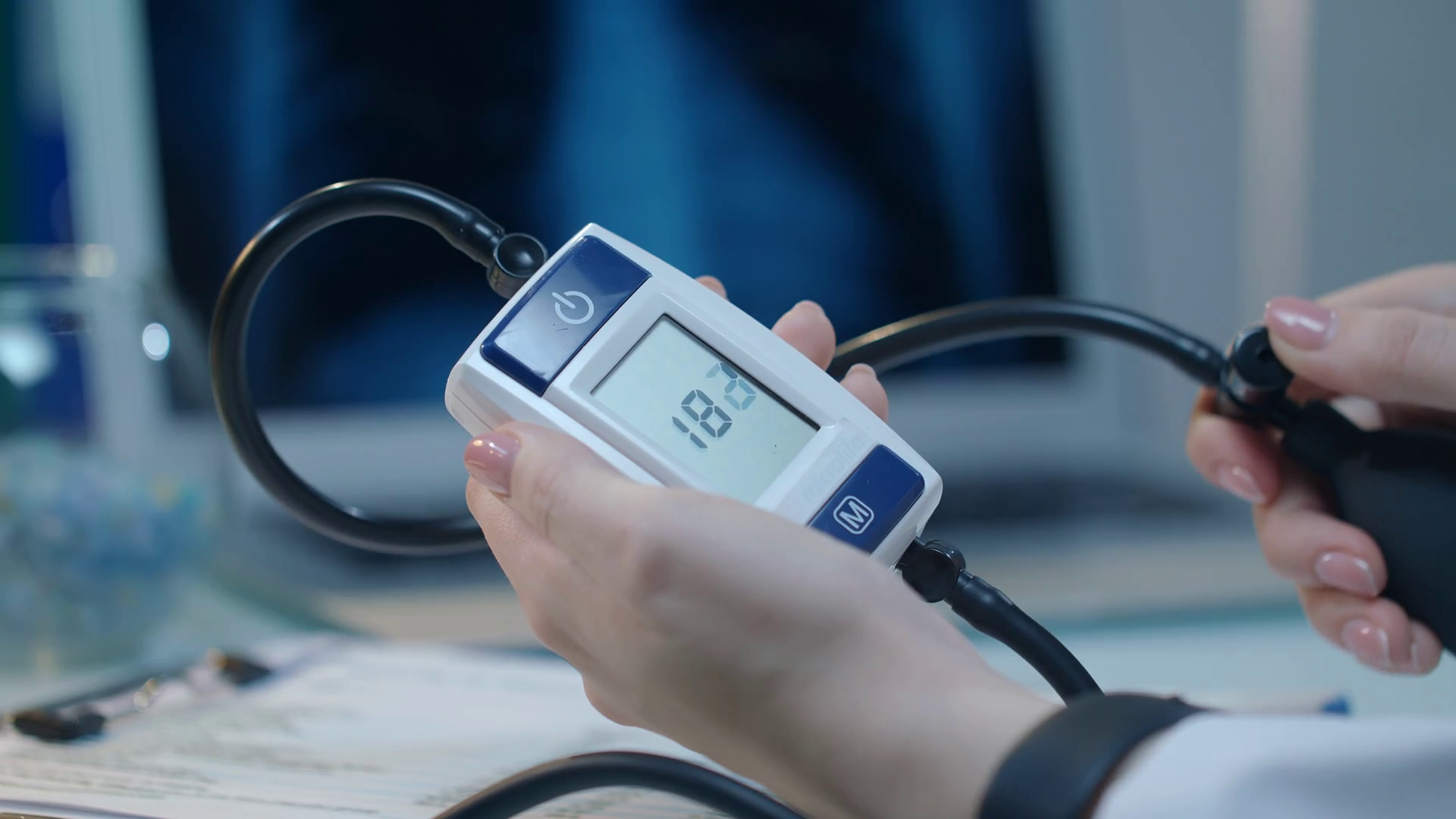 Blood pressure monitor with heart disease. Hypertension concept. Close ...