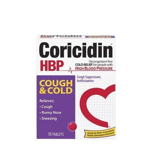 Coricidin Hbp Antihistamine Cough &  Cold Suppressant Tablets, 16 Count ...