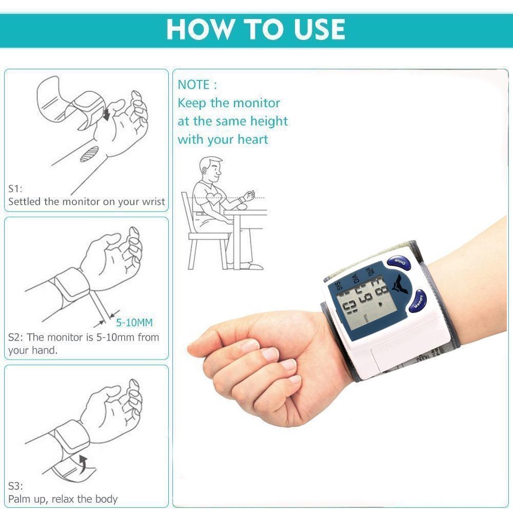 Digital Memory Wrist Blood Pressure Monitor &  Heart Beat ...