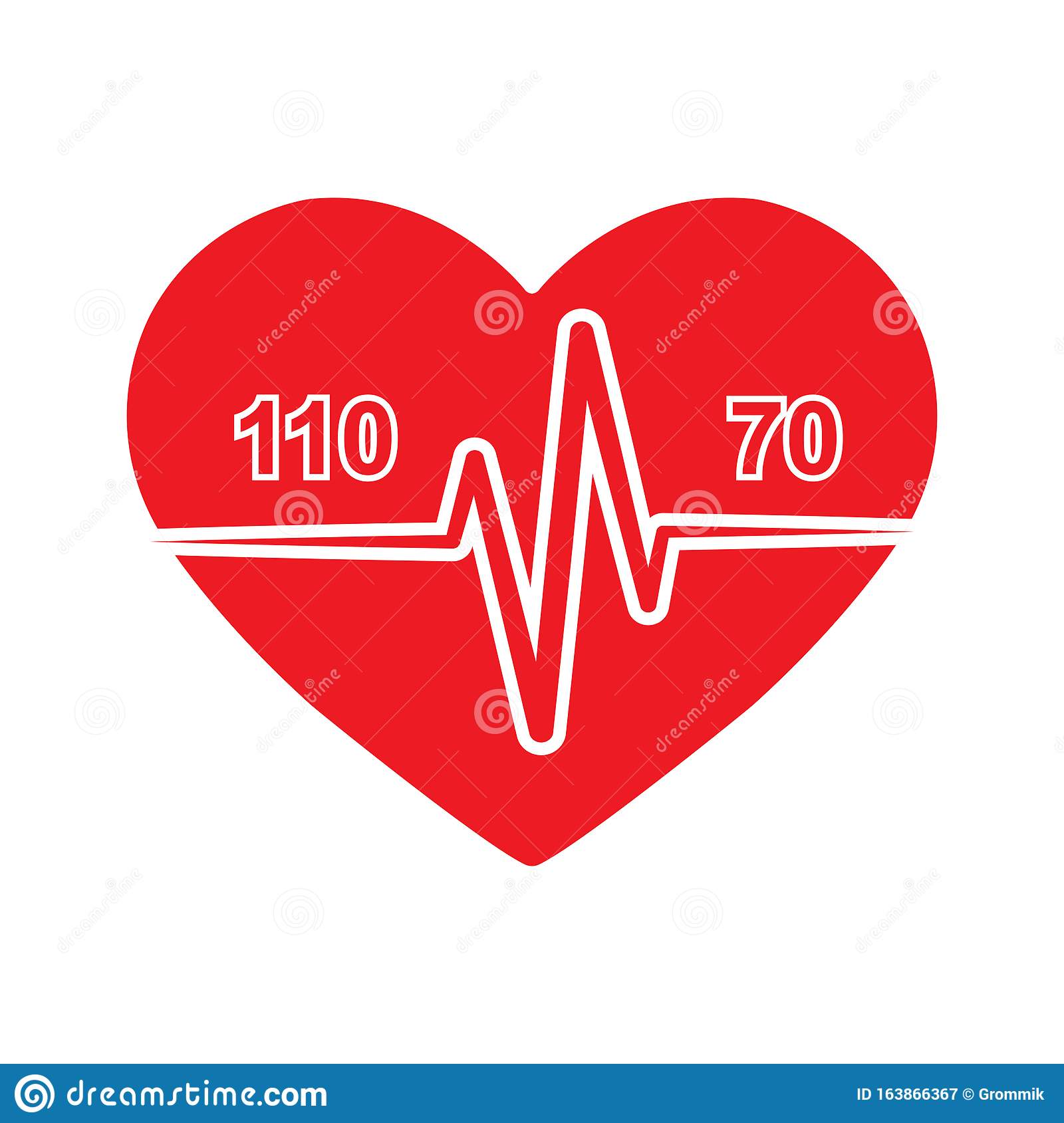 Icon Of Normal Heart And Blood Pressure 110 By 70 On The Background Of ...
