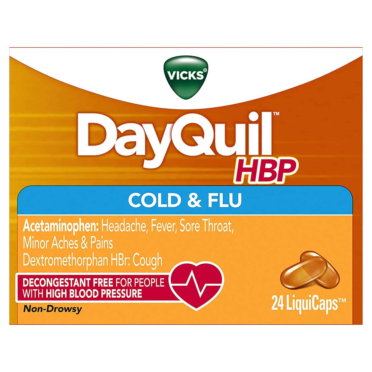 Vicks DayQuil, High Blood Pressure Cold &  Flu Medicine, Relieves ...