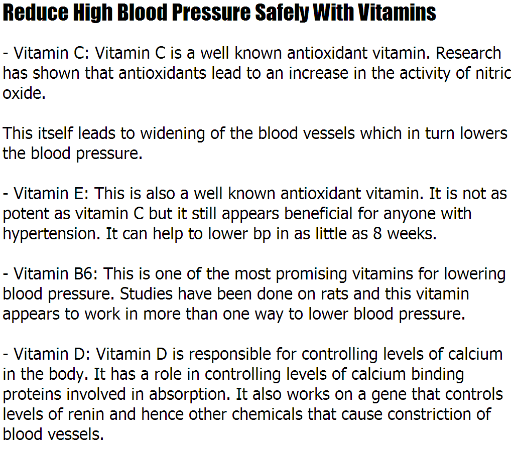 Vitamins For High Blood Pressure  Reduce High Blood Pressure Safely ...